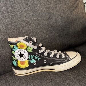 Converse Black High-Tops with Colorful Floral Design